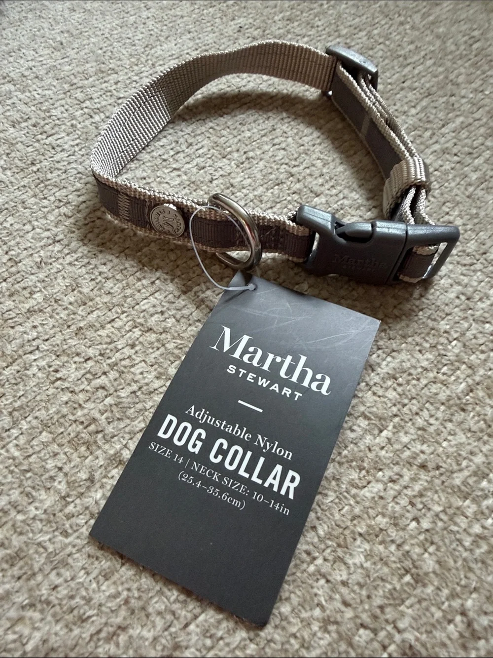 NWT Martha Stewart Nylon Dog Collar - Taupe and Dark Grey
